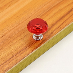 Red Transparent Glass Drawer Knob, with Alloy Findings and Screws, Cabinet Pulls Handles for Drawer, Doorknob Accessories, Diamond, Red, 30x30mm