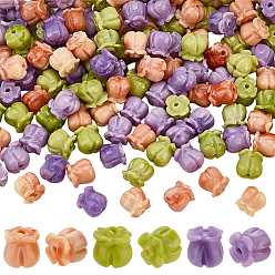 Couleur Mélangete 150 pièces 3 perles opaques en résine imitation coquillage, orchidée, couleur mixte, 8x8mm, Trou: 1.5mm, 50 pcs / couleur