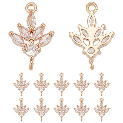 Light Gold 12шт. латунные подвески-соединители с прозрачным кубическим цирконием, лист ссылки, золотой свет, 15.5x10.5x3 мм, отверстия : 1.2 mm и 1.5 мм