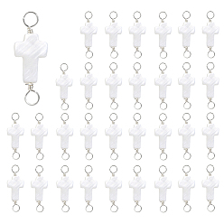 Silver 32Pcs Natural Freshwater Shell Connector Charms, Cross Links, Silver, 23x9.5x3.5mm, Hole: 2.5mm
