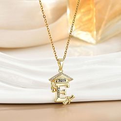 Золотой Школьная латунная цепочка с микропаве из прозрачных кубических цирконий 2026 подвеска в виде выпускной шапки, золотые, 17.72 дюйм (45 см), удлинитель 50мм, Кулон : 25 мм