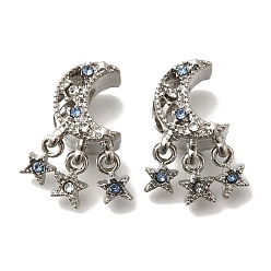 Платина Стойки подвески обшивки сплава, со стразами, без свинца и без кадмия, луна, платина, 18.5x9x8 мм, отверстие : 5 мм