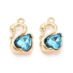 Аквамарин Подвески из сплава и страза, лебедь прелести, золотые, аквамарин, 20x12x4.5 мм, отверстие : 1.8 мм