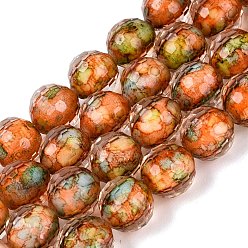 Coral Resin Beads Strands, Bead in Bead, with Glass Imitation Stone Bead Inside, Round, Faceted(96 Facets), Coral, 9~10mm, Hole: 0.7mm, about 49~51pcs/strand, 18.50~19.29 inch(47~49cm)