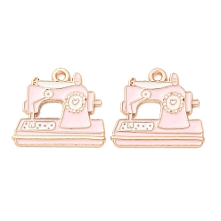 Pink Подвески из эмали и сплава, швейная машина прелести, золотой свет, розовые, 19x21x1 мм, отверстие : 1.8 мм