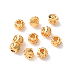 Настоящее золото 24K Латунные бусины, гофрированный круглый, стойки покрытие, долговечный, без кадмия и без свинца, реальный 24 k позолоченный, 3.5 мм, отверстие : 1.4 мм