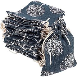 Серый Упаковочные мешки из поликоттона (полиэстер), с печатным деревом, серые, 14x10 см