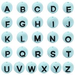 Синий 1 набор 26шт синие круглые с буквами силиконовые бусины, фокусные бусы, синие, 10 мм, отверстие : 3 мм