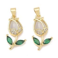 Настоящее золото 18K Подвески из латуни с микро-паве ко Дню святого Валентина, прозрачные циркониевые подвески, с кошачий глаз, , долговечный, без кадмия и без свинца, стойки покрытие, реальный 18 k позолоченный, 23x13x46 мм, отверстие : 5.5x4 мм