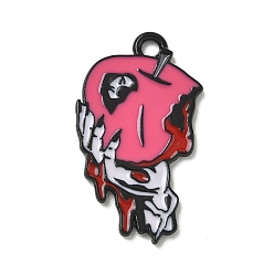 Apple Halloween Alloy Enamel Pendants, Black, Apple Charms, 27x15x1mm, Hole: 2mm