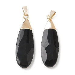 Obsidian Natural Obsidian Pendants, Faceted Teardrop Charms, with Brass Finding, 31.5~32.5x9.5~10x3.5~4mm, Hole: 5.5x3mm
