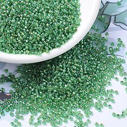 (RR1015) Silverlined Light Green AB MIYUKI Round Rocailles Beads, Japanese Seed Beads, 11/0, (RR1015) Silverlined Light Green AB, 2x1.3mm, Hole: 0.8mm, about 50000pcs/pound