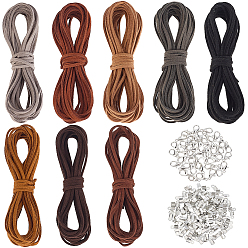Mixed Color DIY Faux Suede Cord Bracelets & Necklace Making Kit, Including Iron Folding Crimp Ends, Alloy Lobster Claw Clasps, Mixed Color, 2.8x1.5mm
