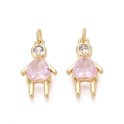 Бледно-Розовый Латунные микро проложить кубического циркония подвески, прелести девушки, реальный 16 k позолоченный, розовый жемчуг, 19.5x11x4.5 мм, отверстие : 3 мм
