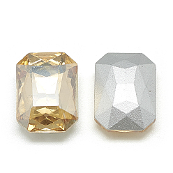 Light Colorado Topaz Pointed Back Glass Rhinestone Cabochons, Faceted, Rectangle Octagon, Light Colorado Topaz, 14x10x4mm