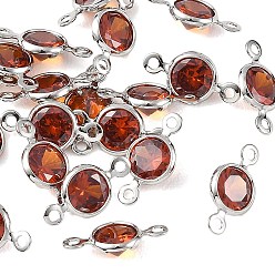 Chocolate SHEGRACE Brass Pave Cubic Zirconia Flat Round Connector Charms, Cadmium Free & Nickel Free & Lead Free, Long-Lasting Plated, Real Platinum Plated, Chocolate, 11x6x3mm, Hole: 1mm