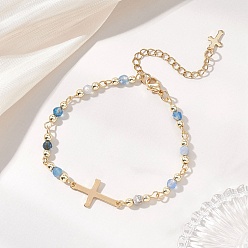 Натуральный Агат 304 браслеты из нержавеющей стали с крошечными поперечными связями, браслеты из натуральных бусин агата для женщин, с Гальваническим немагнитных синтетическими гематита бисера, 6.89~7.09 дюйм (17.5~18 см)