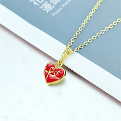 Красный Ожерелья с подвеской в виде сердца из латуни и эмали с прозрачным кубическим цирконием для женщин, золотые, красные, 17.72 дюйм (45 см)