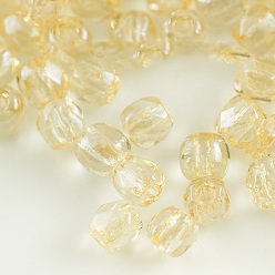 Yellow Czech Fire Polished Glass Beads, Faceted, Drum, Yellow, 2x2mm, Hole: 0.6mm, about 1170pcs/bag
