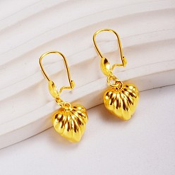 Золотой Латунные серьги обруча, сердце с полосой, золотые, 36x23 мм