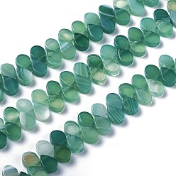 Зеленый Окрашенные естественный агат бисер пряди, сверху просверленные бусы, слеза, зелёные, 7.5~8x5~5.5x2.5~3 мм, отверстие : 1 мм, около 112 шт / нитка, 15.3 дюйм (38.9 см)