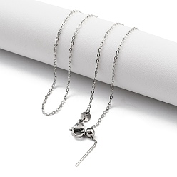 Нержавеющая Сталь Цвет Регулируемые 304 ожерелья из нержавеющей стали с цепочкой, с силиконовыми бусинами, цвет нержавеющей стали, 17.40~17.64 дюйм (44.2~44.8 см)