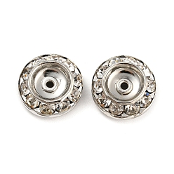 Платина Латунные бусины со стразами , плоско-круглые, платина, 15x6~6.5 мм, отверстие : 1.2~1.4 мм