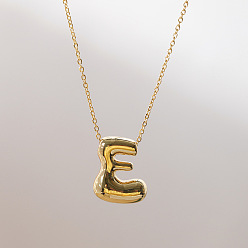 Letter E Brass Chunky Initial Pendant Necklaces, with Stainless Steel Lobster Claw Clasps, Real 14K Gold Plated, Letter E, 17.72~18.90 inch(45~48cm)