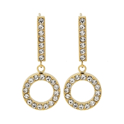 Золотой Серьги-гвоздики из нержавеющей стали с ионным покрытием (IP) со стразами для женщин, плоско-круглые, золотые, 32.5x13 мм