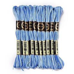 Dodger Blue 10 Skeins 6-Ply Polyester Embroidery Floss, Cross Stitch Threads, Segment Dyed, Dodger Blue, 0.5mm, about 8.75 Yards(8m)/skein