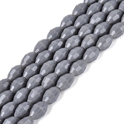Dark Gray Opaque Solid Color Glass Beads Strands, Rice, Faceted, Dark Gray, 8~9x5~6mm, Hole: 0.9~1mm, about 67~68pcs/strand, 22.83~23.62 inch(58~60cm)