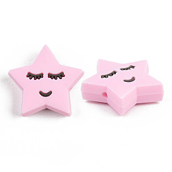 Pink Food Grade Eco-Friendly Silicone Focal Beads, Star, Pink, 27x28x9mm, Hole: 2mm