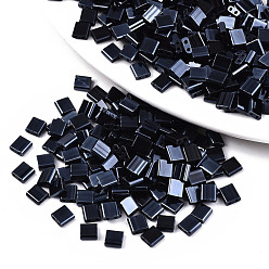Прусский Синий Стеклянный бисер с отверстиями fgb 2, непрозрачных цветов lustered, квадратный, берлинская лазурь, 5x4.5~5.5x2~2.5 мм, отверстие : 0.5~0.8 мм, около 1180 шт / упаковка