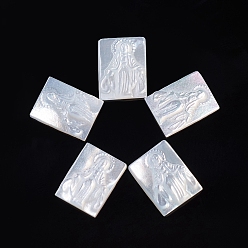 White Shell Natural White Shell Cabochons, Religion, Rectangle with Virgin Mary, 10.5x8x2mm