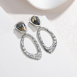 Нержавеющая Сталь Цвет 304 Серьги-гвоздики из нержавеющей стали и смолы, неправильный овал, цвет нержавеющей стали, 57x23 мм