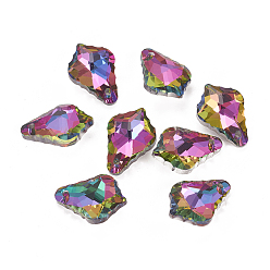 Colorful Faceted Glass Pendants, Leaf, Colorful, 16x11x6mm, Hole: 1.5mm