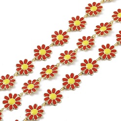 Красный Латунные цепные цепи, с катушкой и эмалевой хризантемой, долговечный, без кадмия, без никеля и без свинца, несварные, красные, 59x60 мм, около 32.81 футов (10 м) / рулон