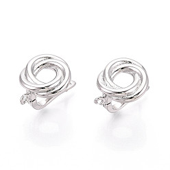 Платинированный Латунная фурнитура для хооп серег, без кадмия, без никеля и без свинца, пончик, Реальная платина, 19x13.5x15 мм, отверстие : 0.8~1.2 мм, штифты : 1 мм