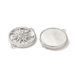 Platinum Brass Micro Pave Clear Cubic Zirconia Sun Connector Charms, with Natural White Shell, Platinum, 22.5x18x3mm, Hole: 1mm
