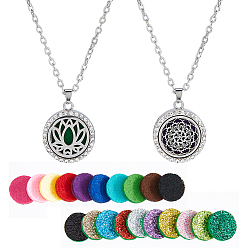 Нержавеющая Сталь Цвет 2 шт. 2 стили плоские круглые подвески из нержавеющей стали с цветочным диффузором эфирного масла в виде медальона для женщин, с 20шт. парфюмерными подушечками, цвет нержавеющей стали, 24.33 дюйм (61.8 см) ~ 24.65 дюйм (62.6 см), 1 шт / стиль