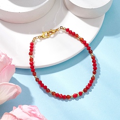 Red Agate Браслеты из натуральных красных бусин агата для женщин, со стеклянными бусинами Rondelle, граненые, 8-1/8 дюйм (20.5 см)