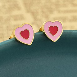 Сердце 304 серьги из нержавеющей стали эмаль, реальный 18 k позолоченный, сердце, 8x8 мм