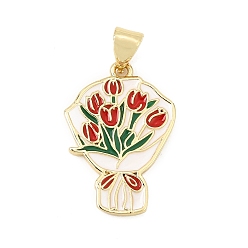 Flower Alloy Enamel Pendants, Golden, Flower Charms, 22.5x15.5x1.5mm, Hole: 4.5x3mm