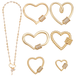 Золотой 6 шт 6 стили латунные винтовые зажимы, сердце, золотые, 14.5~26.5x15~27x1.5~6 мм, 1 шт / стиль