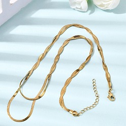 Настоящее золото 18K Унисекс 304 плоские цепочки-змейки из нержавеющей стали, двухслойные ожерелья, ионное покрытие (ip), реальный 18 k позолоченный, 16.10 дюйм (40.9 см)