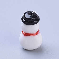 White Handmade Lampwork Beads, Cartoon Christmas Snowman, White, 21.2x12.2x11mm, Hole: 1.4mm