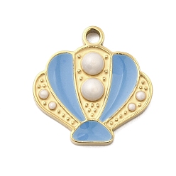 Shell Shape 304 из нержавеющей стали шармы эмали, ионное покрытие (ip), реальный 18 k позолоченный, формы раковины, 14x14x3 мм, отверстие : 1.5 мм