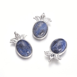 Sodalite Natural Sodalite Pendants, with Platinum Tone Brass Findings, Pineapple, 29x17.5x7mm, Hole: 4.5x3.5mm