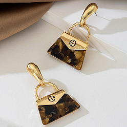 Bag Серьги-гвоздики из сплава и акрила, золотые, пакет, 58x34 мм