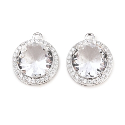 Claro Micro latón allanan colgantes cúbicos del zirconia, encantos redondos, Platino verdadero plateado, Claro, 15.5x13x6.5 mm, agujero: 1.2 mm